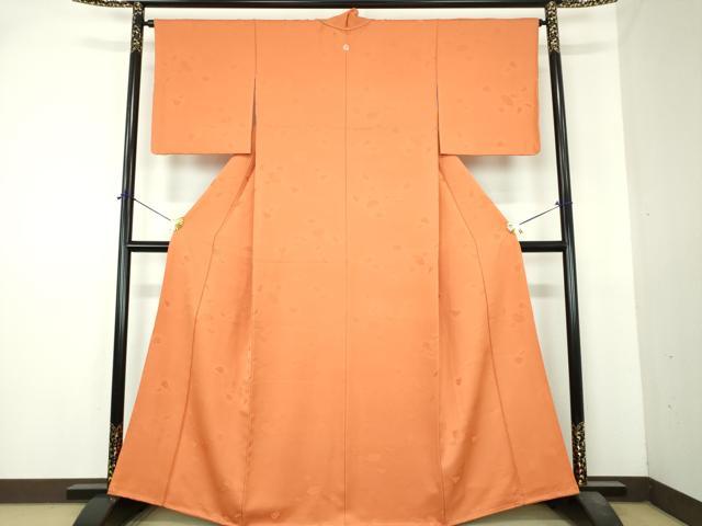 平和屋着物●上質な色無地　扇面地紋　橙色　正絹　逸品　未使用　DABI6418ps