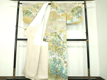 平和屋着物●訪問着　作家物　手描き　渡橋風景花文　琳派百図謹製　暈し染め　金彩　正絹　逸品　DABI6422ps