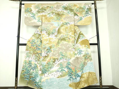 平和屋着物●訪問着　作家物　手描き　渡橋風景花文　琳派百図謹製　暈し染め　金彩　正絹　逸品　DABI6422ps