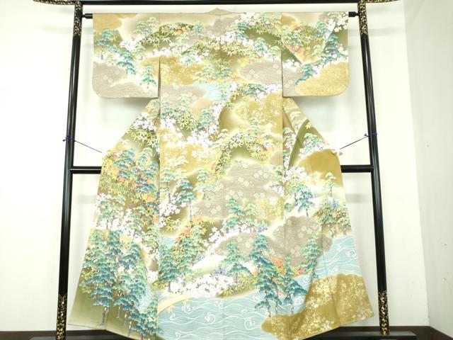 平和屋着物●訪問着　作家物　手描き　渡橋風景花文　琳派百図謹製　暈し染め　金彩　正絹　逸品　DABI6422ps