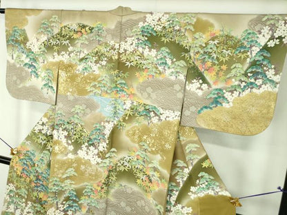 平和屋着物●訪問着　作家物　手描き　渡橋風景花文　琳派百図謹製　暈し染め　金彩　正絹　逸品　DABI6422ps