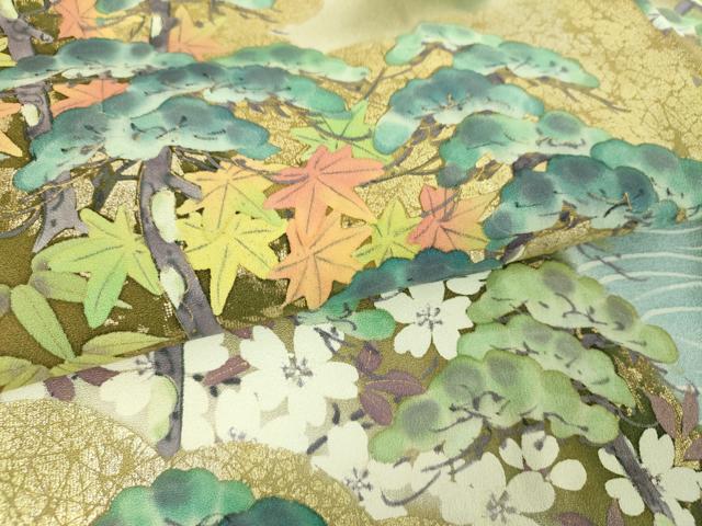 平和屋着物●訪問着　作家物　手描き　渡橋風景花文　琳派百図謹製　暈し染め　金彩　正絹　逸品　DABI6422ps