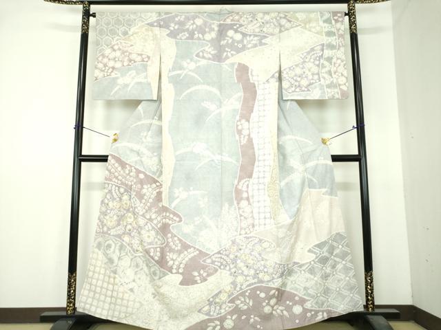 平和屋着物●訪問着　紬地　刺繍　絞り　辻が花　正絹　逸品　DABI6423ps