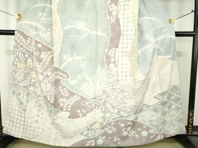 平和屋着物●訪問着　紬地　刺繍　絞り　辻が花　正絹　逸品　DABI6423ps