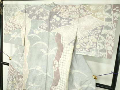 平和屋着物●訪問着　紬地　刺繍　絞り　辻が花　正絹　逸品　DABI6423ps