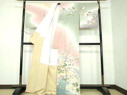 平和屋着物●訪問着　枝花文　暈し染め　金彩　健勝苑扱い　正絹　逸品　DABI6425ps