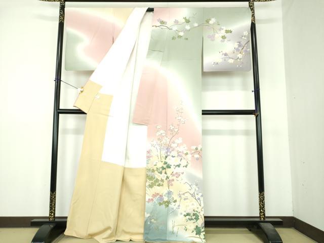 平和屋着物●訪問着　枝花文　暈し染め　金彩　健勝苑扱い　正絹　逸品　DABI6425ps