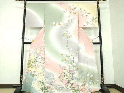 平和屋着物●訪問着　枝花文　暈し染め　金彩　健勝苑扱い　正絹　逸品　DABI6425ps