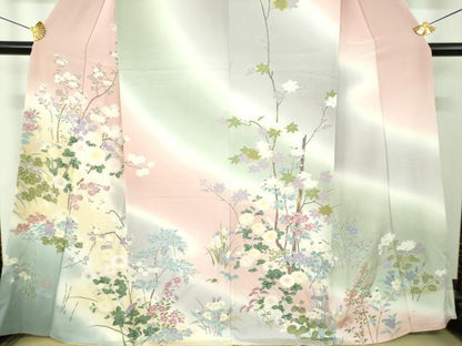 平和屋着物●訪問着　枝花文　暈し染め　金彩　健勝苑扱い　正絹　逸品　DABI6425ps