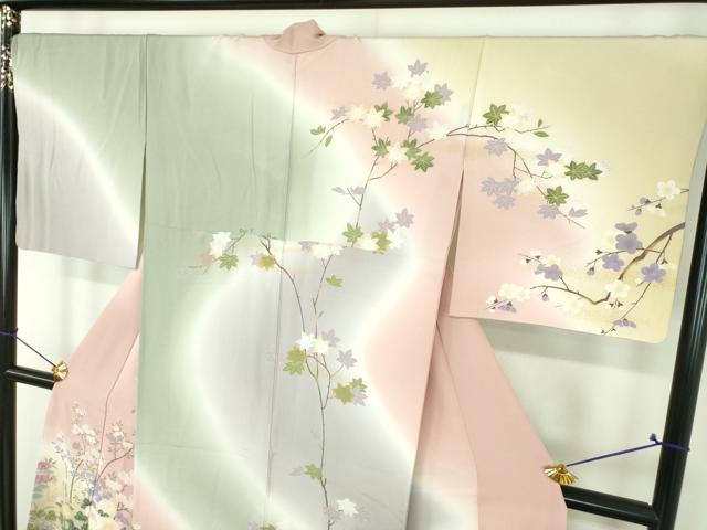 平和屋着物●訪問着　枝花文　暈し染め　金彩　健勝苑扱い　正絹　逸品　DABI6425ps
