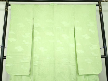 平和屋着物●豪華振袖　竜田川花地紋　若葉色　正絹　逸品　DABI6426ps