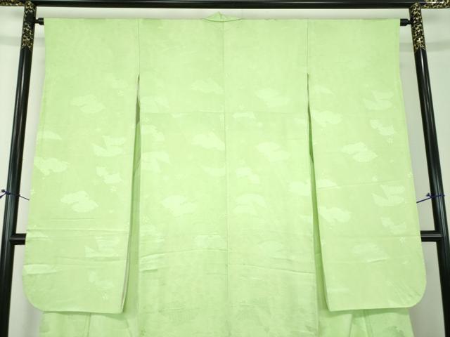 平和屋着物●豪華振袖　竜田川花地紋　若葉色　正絹　逸品　DABI6426ps