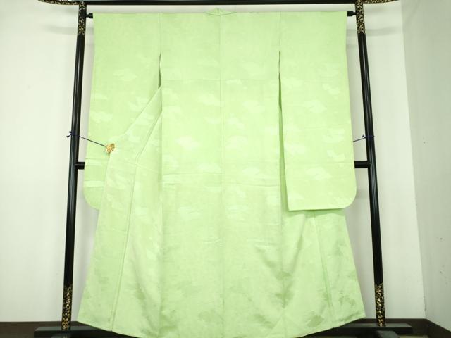 平和屋着物●豪華振袖　竜田川花地紋　若葉色　正絹　逸品　DABI6426ps