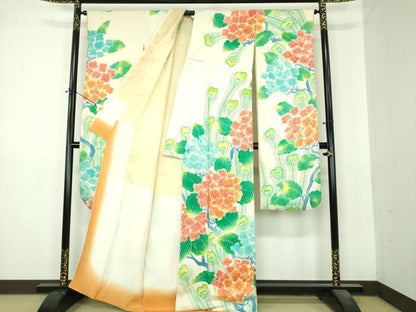 平和屋着物●名門　藤娘きぬたや・総絞り　振袖　孔雀羽根花文　正絹　逸品　DABI6427ps