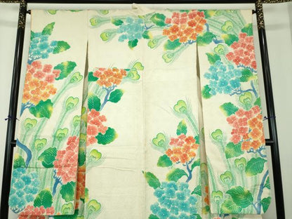 平和屋着物●名門　藤娘きぬたや・総絞り　振袖　孔雀羽根花文　正絹　逸品　DABI6427ps
