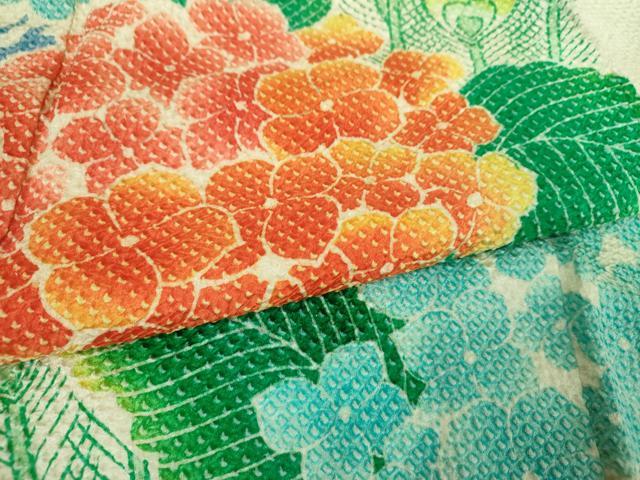 平和屋着物●名門　藤娘きぬたや・総絞り　振袖　孔雀羽根花文　正絹　逸品　DABI6427ps