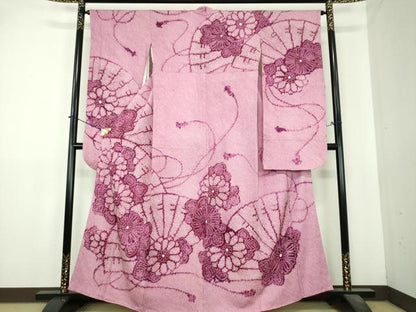平和屋着物●豪華振袖　総絞り　檜扇花文　正絹　逸品　DABI6434ps