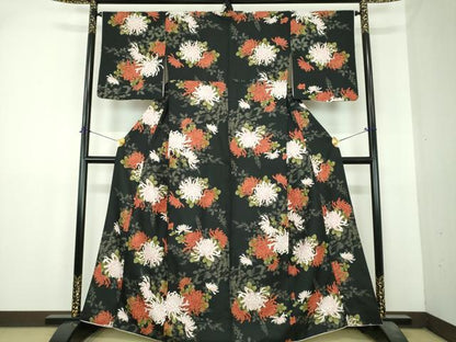 平和屋着物●小紋　乱菊　黒地　洗える着物　DABI6439ps