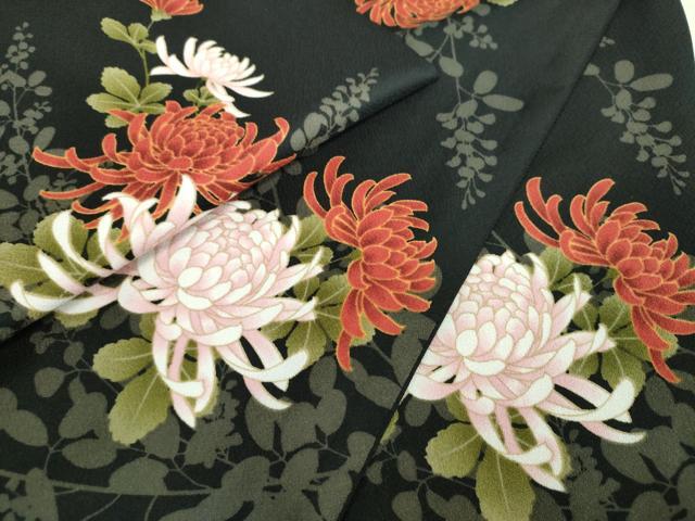 平和屋着物●小紋　乱菊　黒地　洗える着物　DABI6439ps
