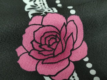 平和屋着物●小紋　薔薇　黒地　洗える着物　DABI6440ps