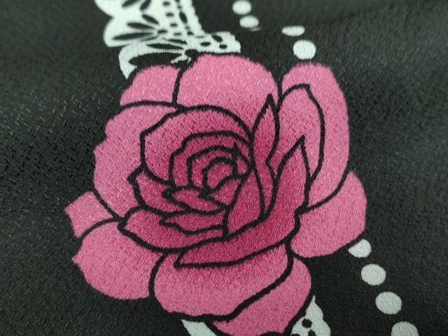 平和屋着物●小紋　薔薇　黒地　洗える着物　DABI6440ps