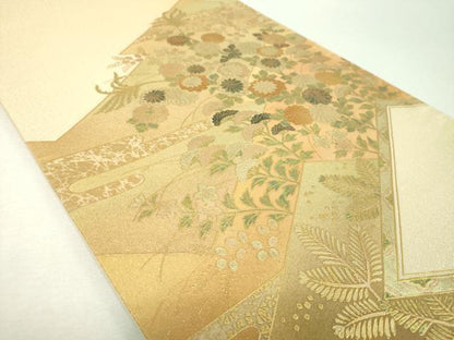 平和屋着物▼太鼓柄袋帯　秋草文　金銀彩　正絹　逸品　DABI6446ps