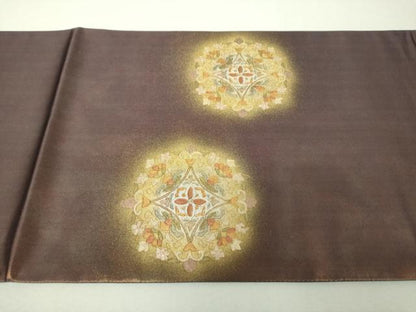 平和屋着物▼太鼓柄袋帯　螺鈿　駒刺繍　正倉院鴛鴦花文　金銀彩　正絹　逸品　DABI6448ps