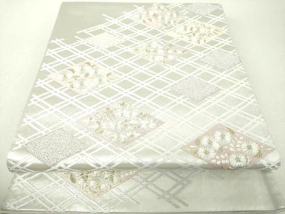 平和屋着物▼太鼓柄袋帯　総刺繍　花菱文　金銀糸　引箔　正絹　逸品　DABI6452ps