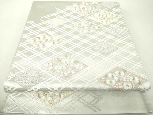 平和屋着物▼太鼓柄袋帯　総刺繍　花菱文　金銀糸　引箔　正絹　逸品　DABI6452ps