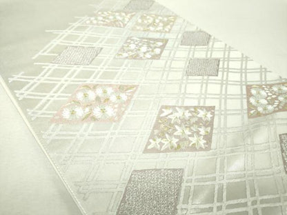 平和屋着物▼太鼓柄袋帯　総刺繍　花菱文　金銀糸　引箔　正絹　逸品　DABI6452ps