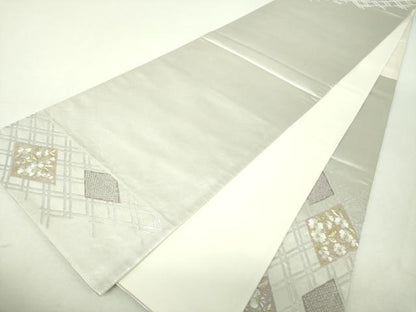 平和屋着物▼太鼓柄袋帯　総刺繍　花菱文　金銀糸　引箔　正絹　逸品　DABI6452ps