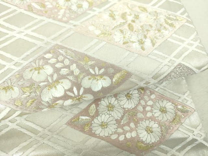 平和屋着物▼太鼓柄袋帯　総刺繍　花菱文　金銀糸　引箔　正絹　逸品　DABI6452ps