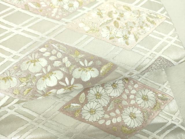 平和屋着物▼太鼓柄袋帯　総刺繍　花菱文　金銀糸　引箔　正絹　逸品　DABI6452ps