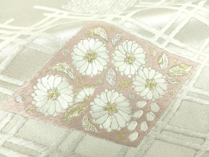 平和屋着物▼太鼓柄袋帯　総刺繍　花菱文　金銀糸　引箔　正絹　逸品　DABI6452ps