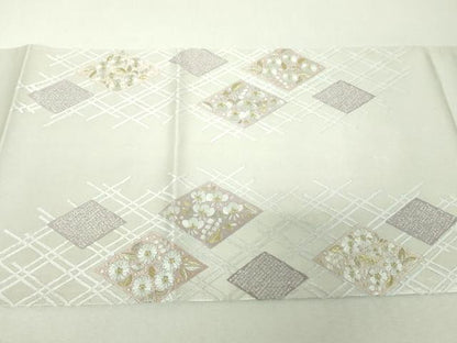 平和屋着物▼太鼓柄袋帯　総刺繍　花菱文　金銀糸　引箔　正絹　逸品　DABI6452ps