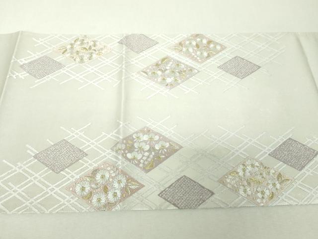 平和屋着物▼太鼓柄袋帯　総刺繍　花菱文　金銀糸　引箔　正絹　逸品　DABI6452ps
