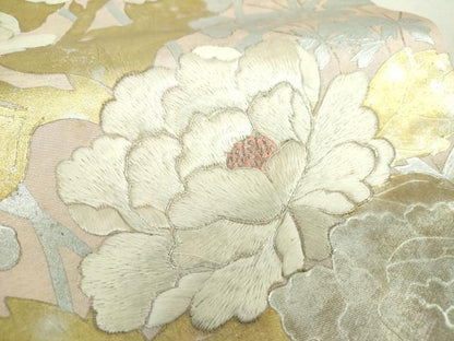 平和屋着物▼太鼓柄袋帯　駒刺繍　牡丹文　金銀彩　引箔　正絹　逸品　DABI6474ps