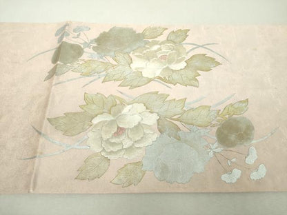 平和屋着物▼太鼓柄袋帯　駒刺繍　牡丹文　金銀彩　引箔　正絹　逸品　DABI6474ps