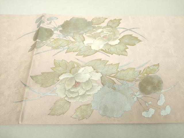 平和屋着物▼太鼓柄袋帯　駒刺繍　牡丹文　金銀彩　引箔　正絹　逸品　DABI6474ps