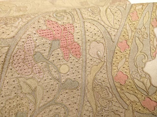 平和屋着物▼中国三大刺繍 スワトウ刺繍 汕頭刺繍 総刺繍 太鼓柄袋帯 手織 明綴汕頭 天然草木 紅花染 更紗花文 金彩 正絹 逸品 DABI6475ps