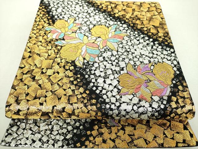 平和屋着物▼六通柄袋帯　舞花文　黒地　金銀糸　正絹　逸品　DABI6483ps