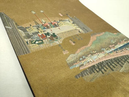 平和屋着物▼中国三大刺繍　蘇州刺繍　総刺繍　太鼓柄袋帯　東海道五拾三次　引箔　正絹　逸品　DABI6491ps
