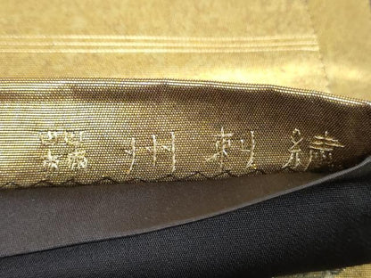 平和屋着物▼中国三大刺繍　蘇州刺繍　総刺繍　太鼓柄袋帯　東海道五拾三次　引箔　正絹　逸品　DABI6491ps