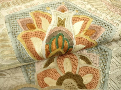 平和屋着物●中国三大刺繍　スワトウ相良刺繍　汕頭相良刺繍　総刺繍　太鼓柄袋帯　紬地　絽刺し　更紗鳳凰花文　正絹　逸品　DABI6492ps