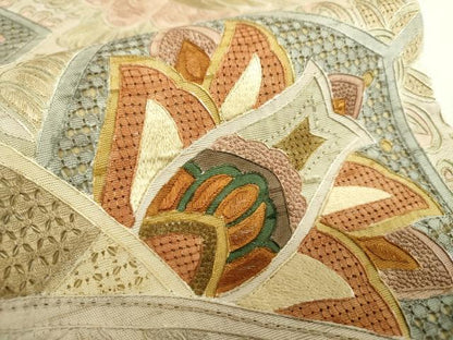 平和屋着物●中国三大刺繍　スワトウ相良刺繍　汕頭相良刺繍　総刺繍　太鼓柄袋帯　紬地　絽刺し　更紗鳳凰花文　正絹　逸品　DABI6492ps