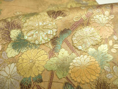 平和屋着物▼袋帯　螺鈿　籬花文　金彩　引箔　正絹　逸品　DABI6493ps