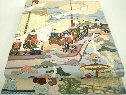 平和屋着物●明綴れ　六通柄袋帯　南蛮船　南蛮人　金糸　正絹　逸品　DABI6500ps