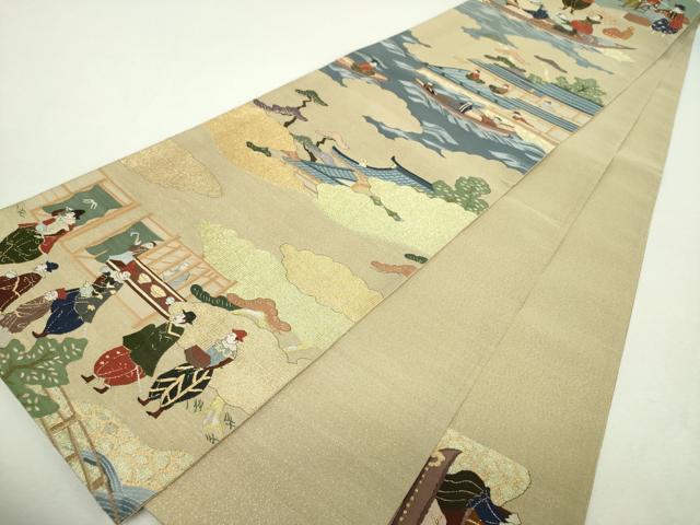 平和屋着物●明綴れ　六通柄袋帯　南蛮船　南蛮人　金糸　正絹　逸品　DABI6500ps
