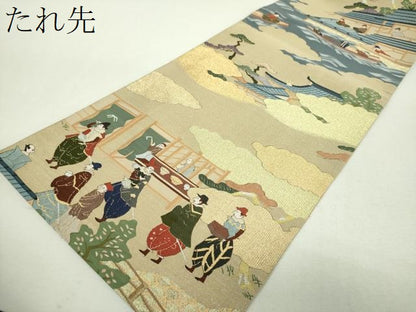 平和屋着物●明綴れ　六通柄袋帯　南蛮船　南蛮人　金糸　正絹　逸品　DABI6500ps
