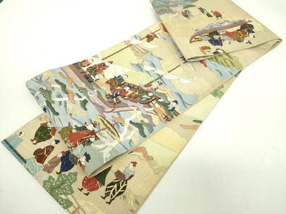 平和屋着物●明綴れ　六通柄袋帯　南蛮船　南蛮人　金糸　正絹　逸品　DABI6500ps